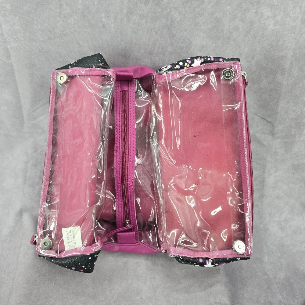 Tahari Purple Star Double Zipper Toiletries Snap‎ Makeup Cosmetics Bag
